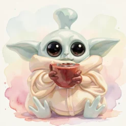 5" Baby Yoda silikoninė vandens pypkė su stikliniu dubeniu